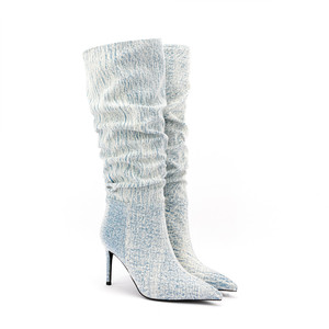Botas De Invierno 2022 New Fashion Slouch Boots <span class=keywords><strong>donna</strong></span> pelle scamosciata Denim punta a punta tacchi alti sottili <span class=keywords><strong>stivali</strong></span> lunghi <span class=keywords><strong>stivali</strong></span> alti al ginocchio - Product Image 5
