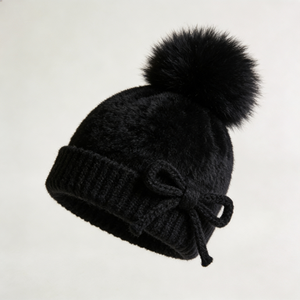 定制刺绣标志格子迷彩蝴蝶结防风透气男女通用豆豆批发冬季保暖100% 棉针织帽 - Product Image 5