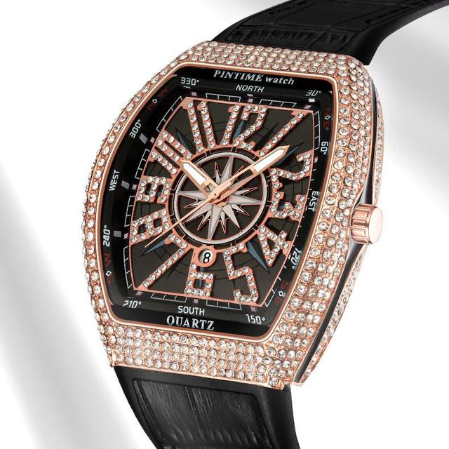 PIN TIME PT8122 Hot Fashion Business Original Unique Design Waterproof Barrel-shaped Large Dial Diamond Quartz Watches for Men