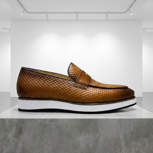 Mocassins Penny <span class=keywords><strong>Homme</strong></span> 2026 Marron Texturé Tissé Élégants à Plateforme à Enfiler Chaussures Décontractées Habillées avec Semelle <span class=keywords><strong>Blanche</strong></span> - Product Image 1