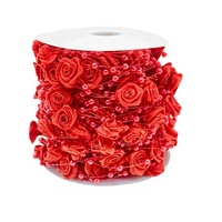 Ruban de satin rouge de 10 m avec perles artificielles, roses, corsage, décoration de mariage, bricolage, fête, artisanat, fournitures faites à la main