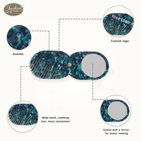 Peigne miroir pliable Jachon personnalisé en acétate à motif marbré géométrique, pour rangement extérieur, portable et tout-en-un