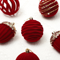 Boules de Noël en plastique peintes floquées de luxe, incassables, imperméables, décorations suspendues pour l'arbre de Noël, fournitures de décoration de scène de vacances