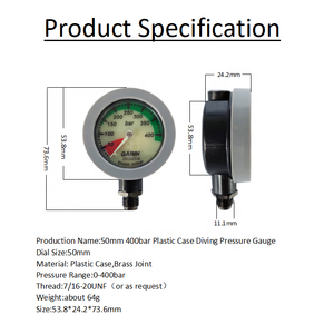 Фабричная оптовая продажа 400 бар циферблат 50 мм с немагнитной резьбой 7/16-20 Унф манометр для подводного плавания/без труб - Product Image 5