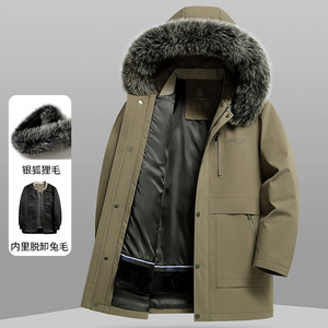 Manteau d'hiver vintage pour homme, col épais en fourrure de renard argenté, doublure amovible en fourrure de lapin, fermeture éclair, coupe ajustée, pour jeunes et personnes d'âge <span class=keywords><strong>moyen</strong></span> - Product Image 2