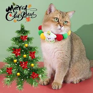 2025 árbol de Navidad bola gato perro <span class=keywords><strong>Collar</strong></span> lindo dibujos animados felpa cuello calentador bordado colorido algodón bola patrón sólido cinta - Product Image 1