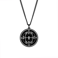 Collier pendentif en acier inoxydable avec sceau de l'origine des démons, sigil du roi Asmoday, clé de Salomon, amulette Goetia, talisman, couleur noire