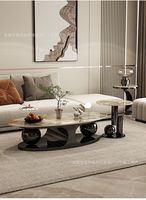 Table basse ovale en métal de style italien minimaliste moderne, luxe léger, simple, pour la maison, avec combinaison double boule latérale, très tendance