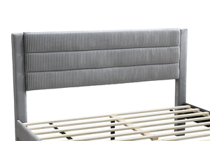 Luxury Modern Adjustable Soft <b>Bed</b> 1pc Full Size with Storage Drawer Gray Corduroy Headboard Bedroom Furniture - Product Image 3
