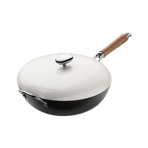 Uncoated Enameled Iron Wok 32Cm Flat Bottom Non Stick For Induction And Gas <b>Stove</b> - Product Image 1