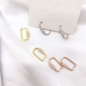 Zhenlu Jewelry Geometric Lock Shape <b>Clip</b> On Earrings Micro Pave Zircon <b>Silver</b> Everyday Wear - Product Image 2