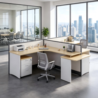 Poste de travail de bureau en forme de T pour 2 personnes avec armoire de rangement latérale et meuble à tiroirs mobile, bureau cloisonné pour personnel