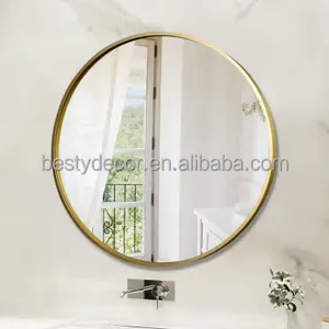 Espejo de pared con marco de aleación de aluminio para baño, espejo redondo de color dorado para salón de belleza