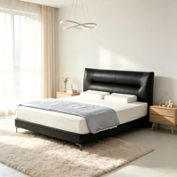 Lit en fer rembourré en cuir noir moderne, confortable et abordable avec rangement, taille King/Queen, cadre en bois assemblé, chambre à coucher V640