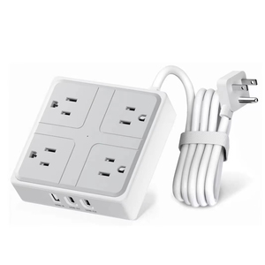 Enchufe de Piso con Protector de Sobretensión de 17W y 1250W, 4 Tomas de CA, 2 USB-C, 1 USB-A, con Logotipo Personalizado OEM, para Cruceros, Blanco y Negro - Product Image 1