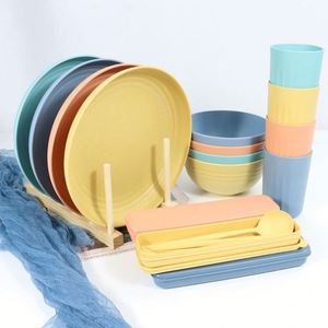 Juego de Vajilla Biodegradable y Ecológico de Paja de Trigo: Plato, Tazón, Taza, Cuchara, Cuchillo y Palillos - Product Image 1