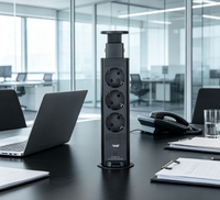 Prise de bureau escamotable manuelle avec 3 prises CA + USB-A + USB-C 20W 16A, en cuivre et ABS, norme européenne IP20