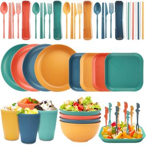 Dishwasher Safe Plastic Camping Tableware <strong>Set</strong> Reusable BPA Free <strong>Picnic</strong> <strong>Set</strong> Recyclable RPET Recycled Cup Bowl <strong>Plate</strong> Cutlery <strong>Set</strong> - Product Image 1
