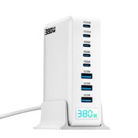 Chargeur rapide multi-ports GaN 380W PD QC3.0 USB-C avec écran numérique pour ordinateur portable, téléphone, adaptateur universel haute puissance