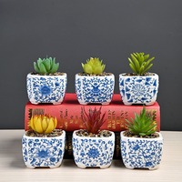 Pot à succulentes en porcelaine, mini-jardinière carrée en céramique, pot à fleurs de style chinois pour cactus, petit pot de fleurs pour la décoration intérieure