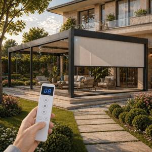 Stores à enroulement motorisés coupe-vent sur mesure <span class=keywords><strong>avec</strong></span> rails latéraux pour terrasse de jardin - Product Image 1