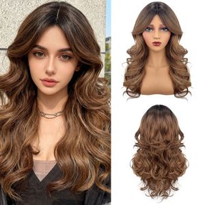 Peluca Sintética de Fibra Larga Media, Ondulada y con Degradado de Color para Mujer, Venta al Por Mayor - Product Image 1