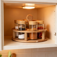 Ensemble de pots à épices en verre classique avec couvercle en bambou, organisateur de rangement rond pour la maison, étagère, écologique