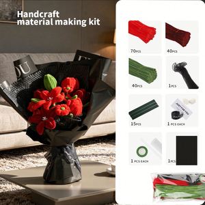 Valentines Day Bouquet <b>DIY</b> <b>Kit</b> Make Tulips Roses with Pipe Cleaners Includes Black Wrap Card Tape Stems Centers - Product Image 2