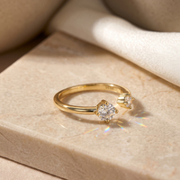 Bague ouverte ajustable LZR49 minimaliste en argent sterling 925 plaqué or avec deux pierres en zircon cubique pour femme