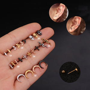 Piercing Rook Helix Daith in Acciaio Inossidabile per Donne, Design con Fulmine, Croce, Luna, Teschio, Scheletro e Serpente - Product Image 1
