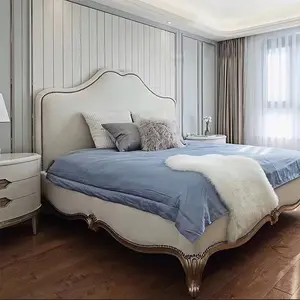OEM modern bedroom furniture designer leather light luxury super king size bed grey king bedroom furniture set