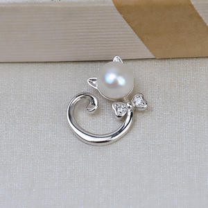 Wenchi European American S925 Silver Cat Head Pendant Women's 7-8 Pearl DIY <b>Jewelry</b> Findings Headband Accessories Empty <b>Tray</b> - Product Image 4
