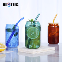 Sublimation 12oz 16oz 20oz bière Soda café tasse boîte en verre avec couvercle en bambou tasse en paille