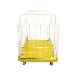 Chariot à plate-forme de remorque de chiffre d'affaires de matériaux de Cage de stockage jaune avec la clôture de grille de poignées latérales