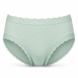 <b>Women's</b> Classic Pure Cotton <b>Briefs</b>, Mint Green Combed Cotton Soft Breathable, Scalloped Floral Lace Trim, Everyday Basics Pantie - Product Image 1