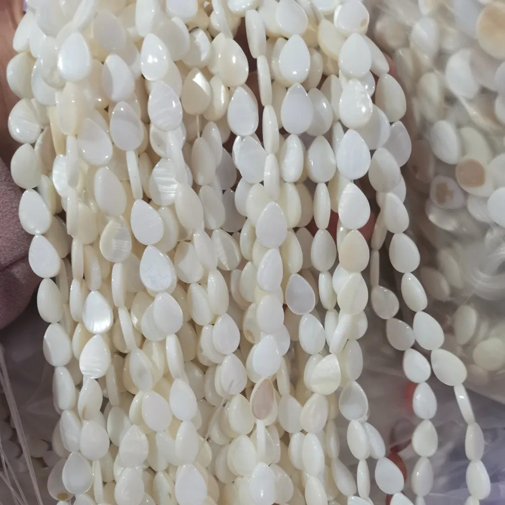 9*13Mm Warna Putih Kualitas Tinggi Tear Drop Shell Beads Mother Of Pearl Water Drop Pearl Shell untuk DIY Membuat Perhiasan