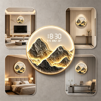 Horloge murale LED en acrylique Fengshui Mountain - Grande horloge numérique circulaire illuminée pour un style chinois moderne
