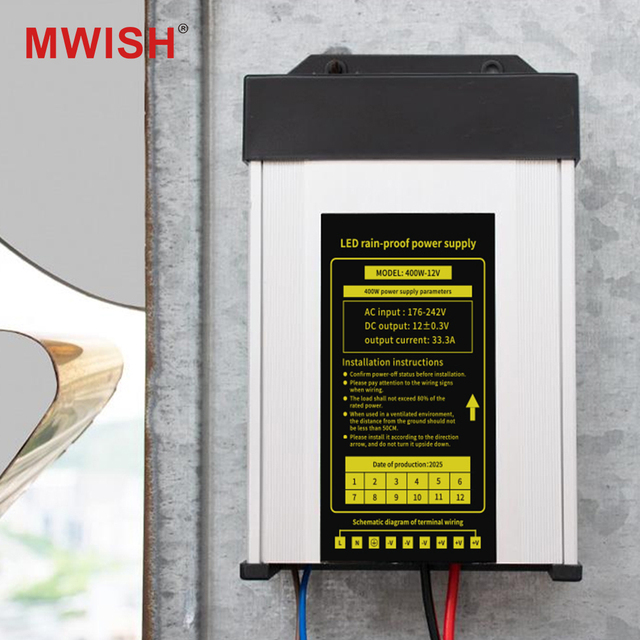 MWISH Rainproof 400W 12V 33A Power Supply for Outdoor LED Billboard, Street Light, CCTV