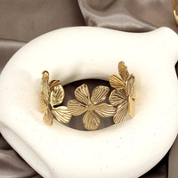 Nouveau Bracelet Feuille INS Haut de Gamme en Acier Titane Électroplaqué 18K Large Version pour Femme, Idéal Cadeau d'Anniversaire