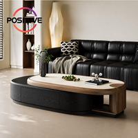Table basse ovale moderne vintage en marbre avec rangement, extensible, design, pour salon, vente en gros