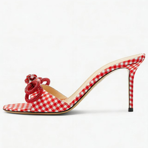 Mules à talons hauts pour femmes, grandes tailles 45, colorées, à motif écossais, avec strass, coupe large, chaussures habillées - Product Image 5