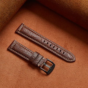 حزام ساعة من الجلد المدبوغ بأنماط نحت ، سوار ساعة للساعة ، حزام ساعة جلد طبيعي متعدد الألوان من الجلد الطبيعي - Product Image 5