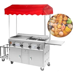 Hot Snack Cart Grill Mobile Trolley Hand Push Shopping Hot Dog Food Snacks Vending Cart Ice Cream Truck Sell Snack