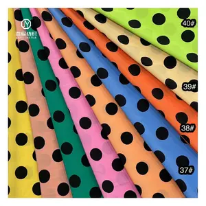New product order 120g woven 4-way stretch 97% polyester 3% spandex fabric chiffon polka dot print shirt dress fabric for girls