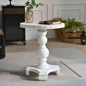 Table basse de style français unique pour salon, en bois massif blanc rustique, sculptée, durable, facile à assembler - Product Image 3