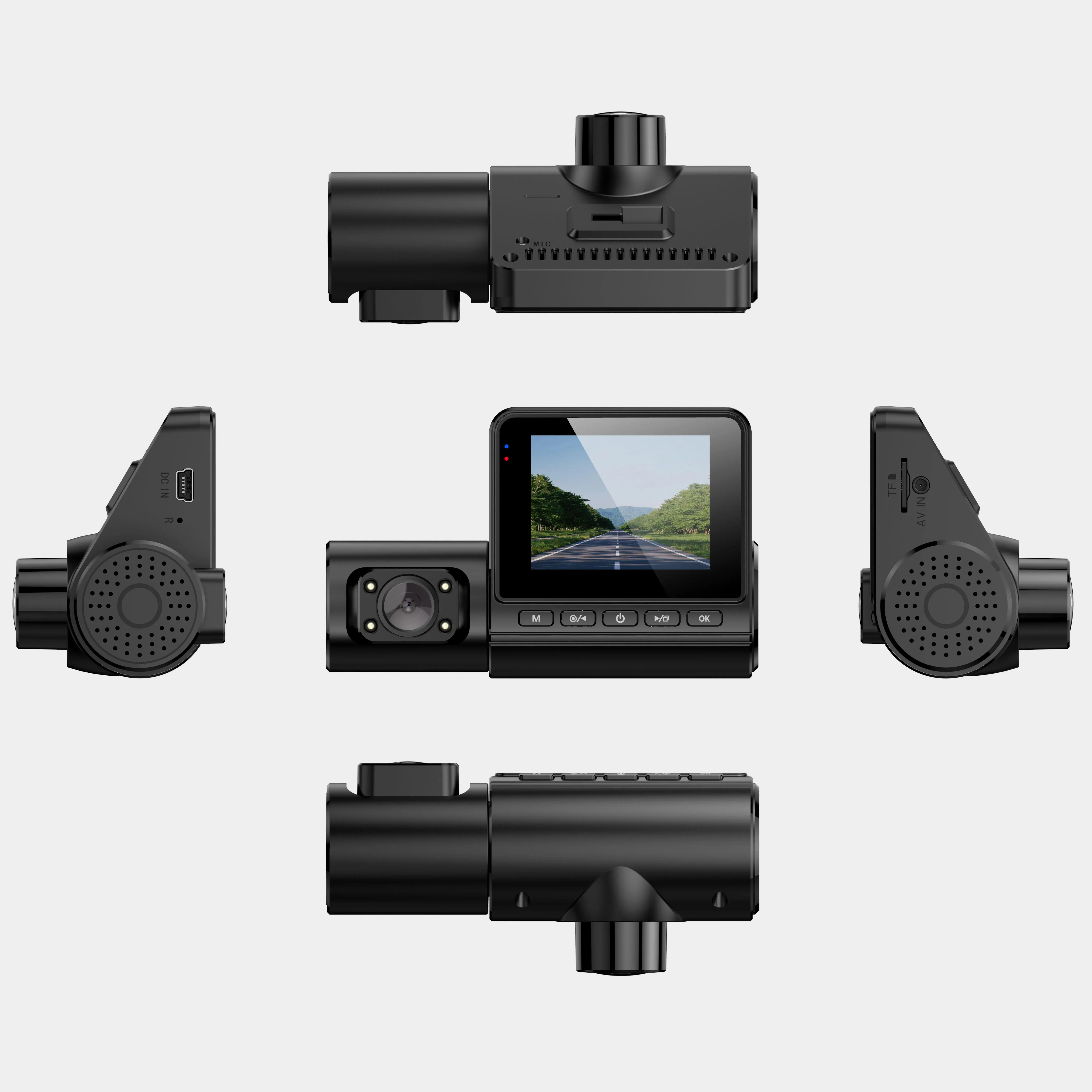 Sistema interactivo de advertencia de conductor cansado AI 1080p 3 cámaras HD Dash Cam con WiFi G-Sensor DVR Car Recorder Model Vision