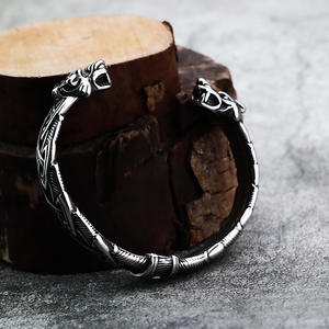 Nordic Viking Stainless Steel Cuff Bracelet Double <b>Wolf</b> Head Men's <b>Jewelry</b> Gift - Product Image 2