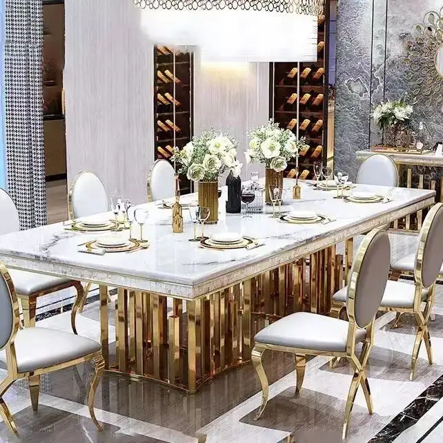 Luxury furniture high quality luxury modern dining room table italian dining table set metal dining table with marble top