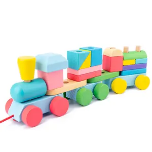 Montessori trẻ em phổ biến giáo dục bằng gỗ Train đường ray xây dựng khối đồ chơi cho trẻ em