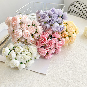 Bouquet de fleurs artificielles Gardenia, 27 roses thé mélangées en soie, longue durée, pour mariage et décoration intérieure - Product Image 3
